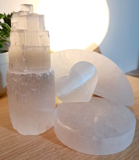Selenite Home Protection Set #7 Moon Bowl